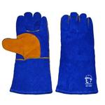 Перчатки кожаные (спилковые) синие на подкладке с усиленной ладонью, длина 35 см, размер 14