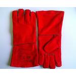 Перчатки кожаные (спилковые) красные на подкладке, длина 35 см, размер 14